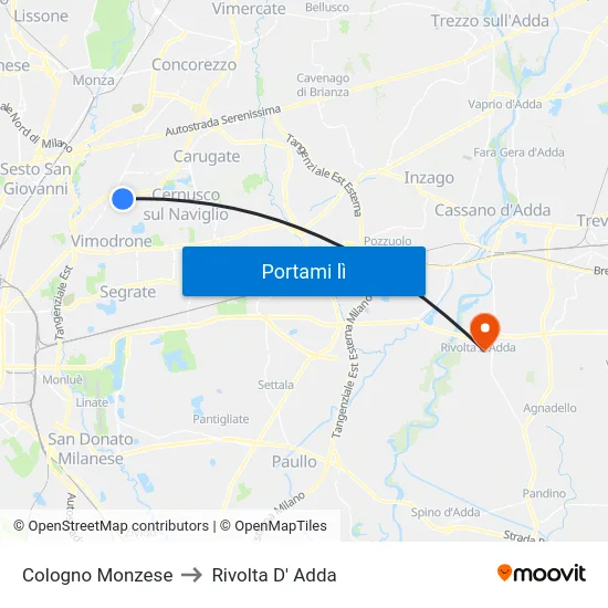 Cologno Monzese to Rivolta D' Adda map