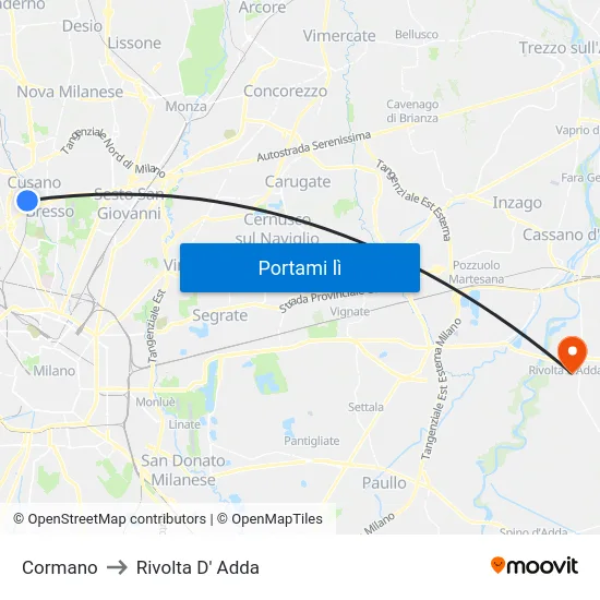 Cormano to Rivolta D' Adda map