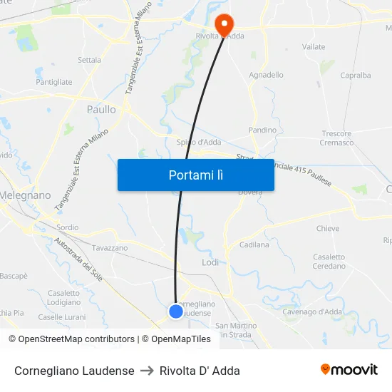 Cornegliano Laudense to Rivolta D' Adda map