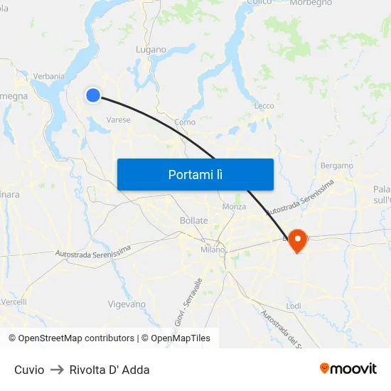 Cuvio to Rivolta D' Adda map