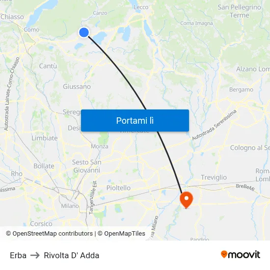 Erba to Rivolta D' Adda map
