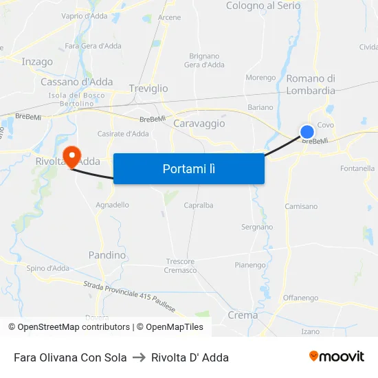 Fara Olivana Con Sola to Rivolta D' Adda map