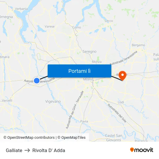 Galliate to Rivolta D' Adda map