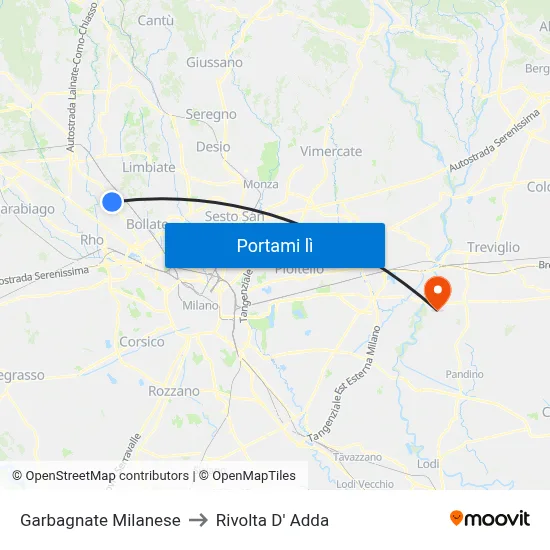 Garbagnate Milanese to Rivolta D' Adda map