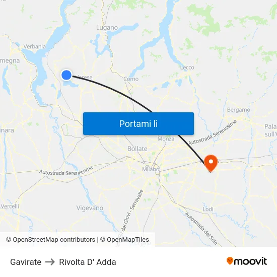 Gavirate to Rivolta D' Adda map