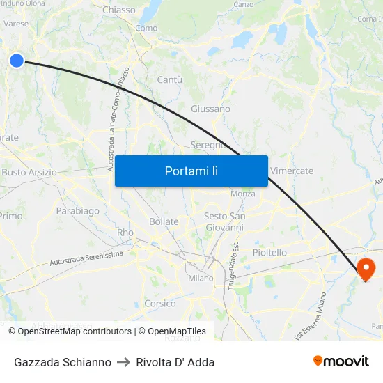Gazzada Schianno to Rivolta D' Adda map