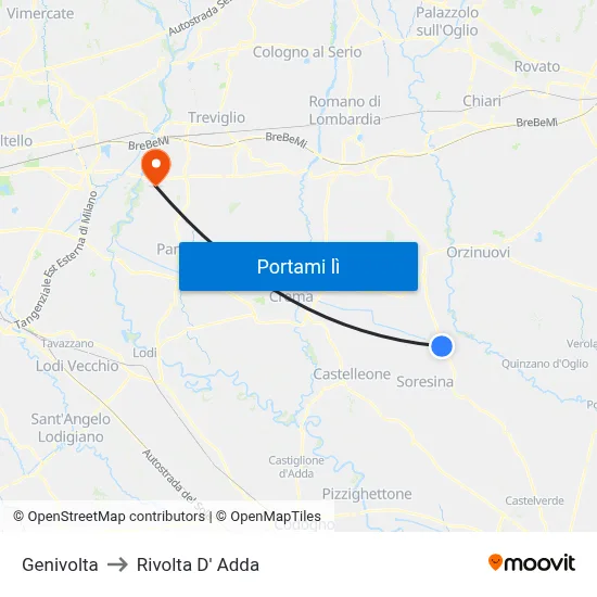 Genivolta to Rivolta D' Adda map