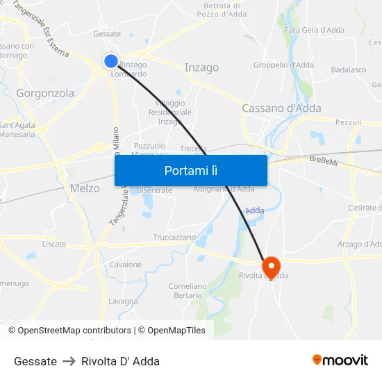 Gessate to Rivolta D' Adda map