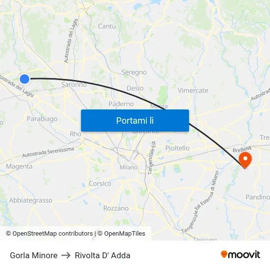 Gorla Minore to Rivolta D' Adda map