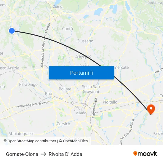 Gornate-Olona to Rivolta D' Adda map