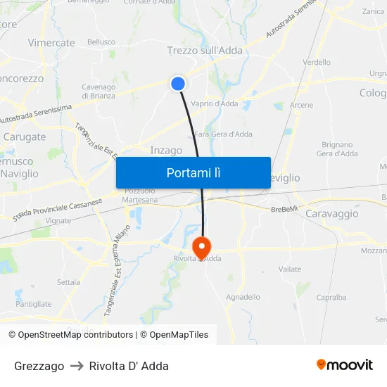 Grezzago to Rivolta D' Adda map