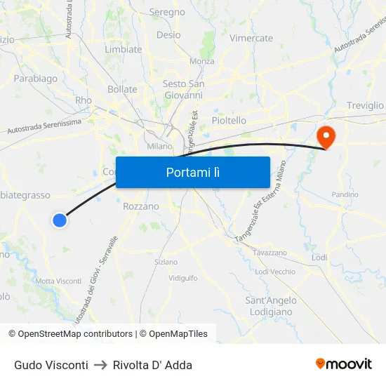Gudo Visconti to Rivolta D' Adda map