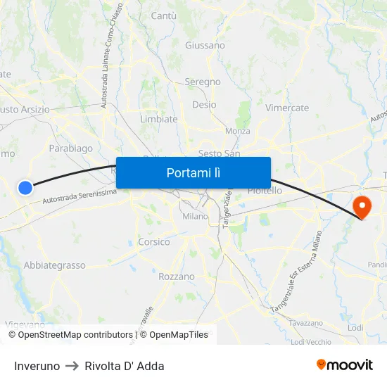 Inveruno to Rivolta D' Adda map