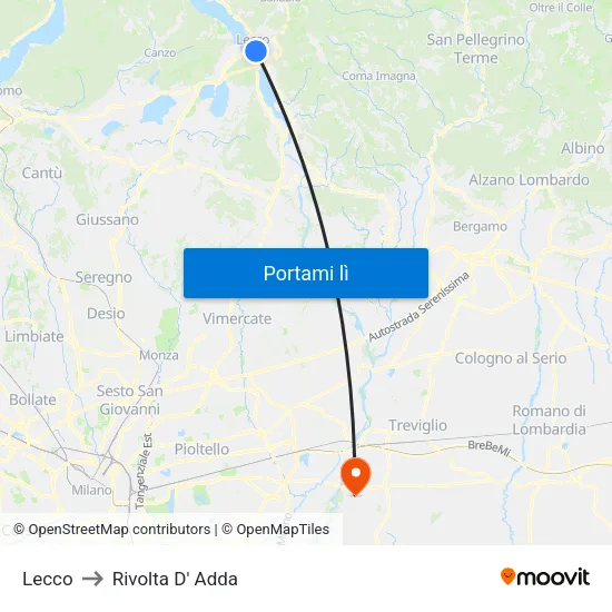 Lecco to Rivolta D' Adda map