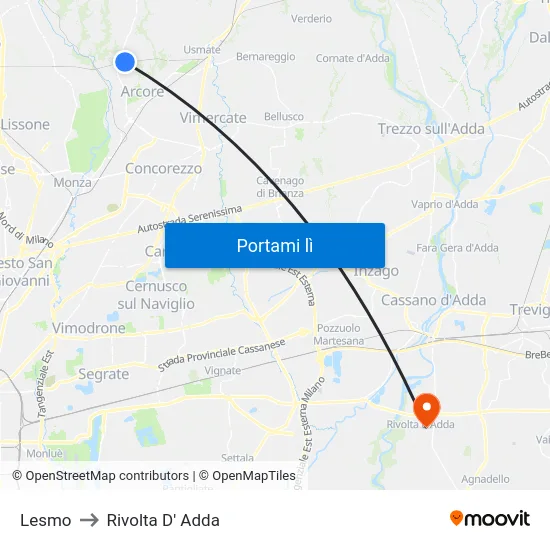 Lesmo to Rivolta D' Adda map