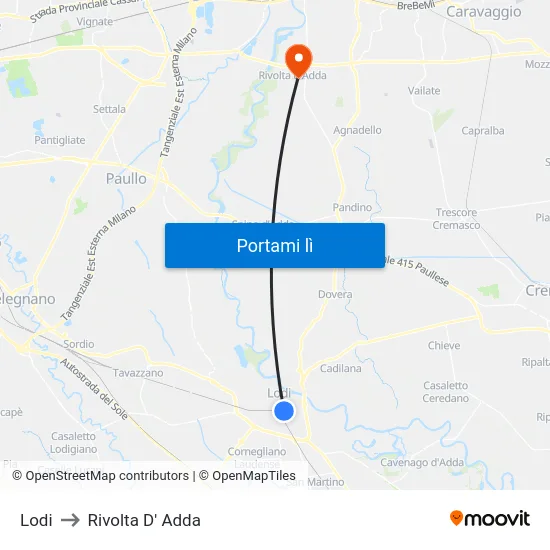 Lodi to Rivolta D' Adda map