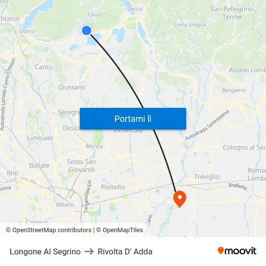Longone Al Segrino to Rivolta D' Adda map