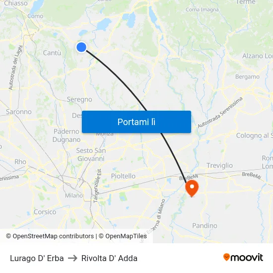 Lurago D' Erba to Rivolta D' Adda map