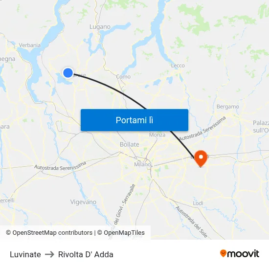 Luvinate to Rivolta D' Adda map