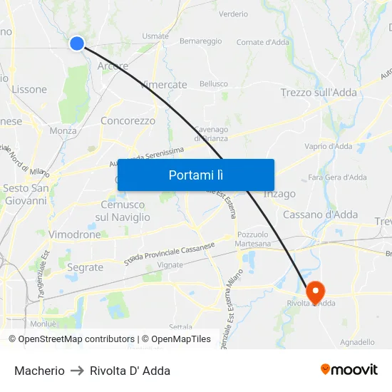 Macherio to Rivolta D' Adda map