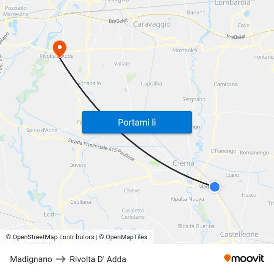 Madignano to Rivolta D' Adda map