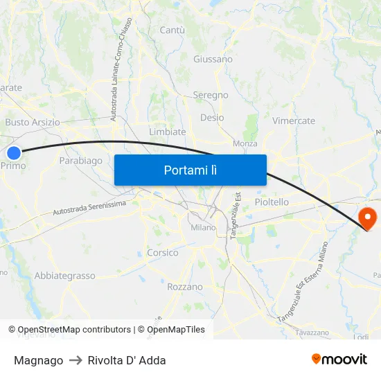 Magnago to Rivolta D' Adda map