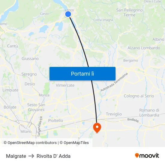 Malgrate to Rivolta D' Adda map