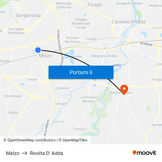 Melzo to Rivolta D' Adda map