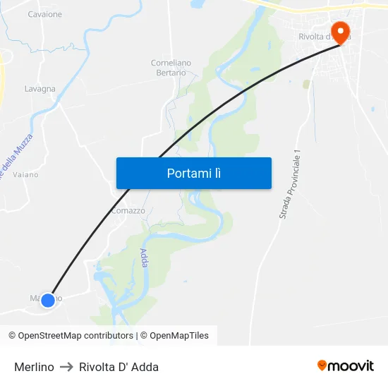 Merlino to Rivolta D' Adda map