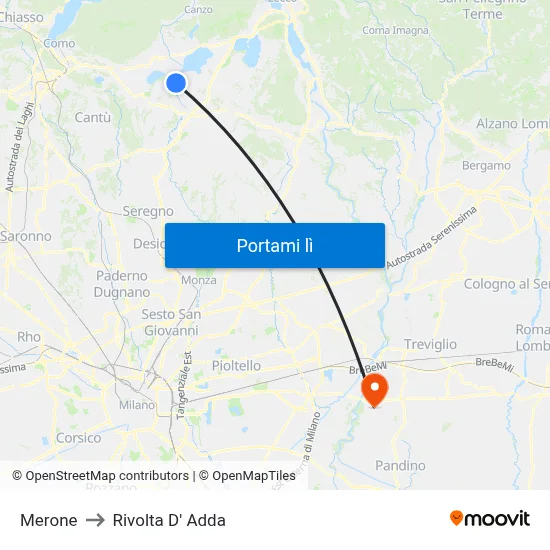 Merone to Rivolta D' Adda map