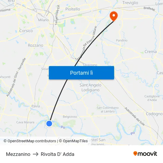 Mezzanino to Rivolta D' Adda map