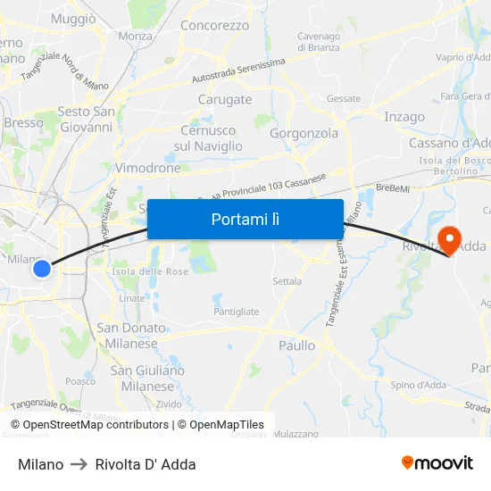 Milano to Rivolta D' Adda map