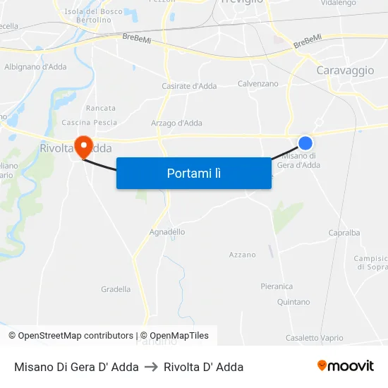 Misano Di Gera D' Adda to Rivolta D' Adda map