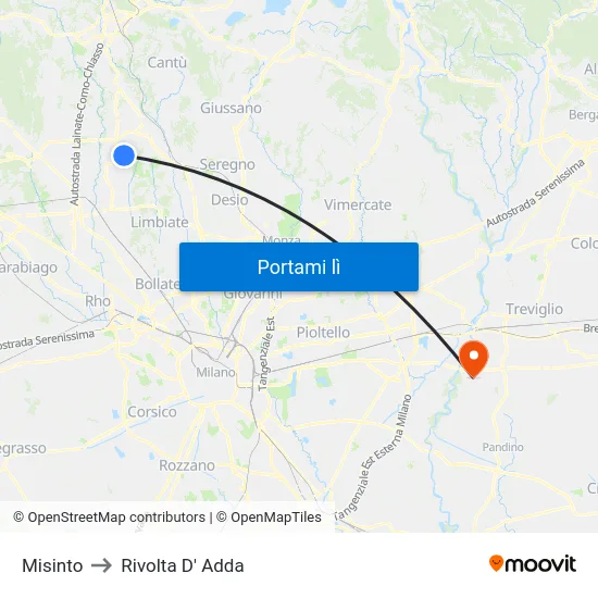 Misinto to Rivolta D' Adda map