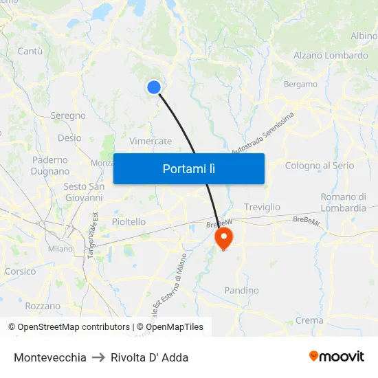 Montevecchia to Rivolta D' Adda map