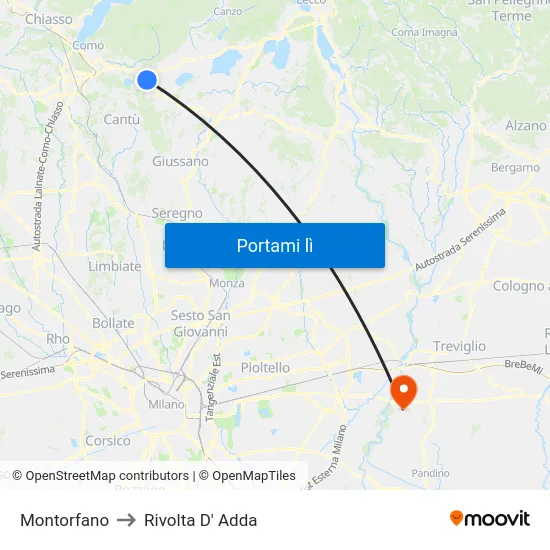 Montorfano to Rivolta D' Adda map