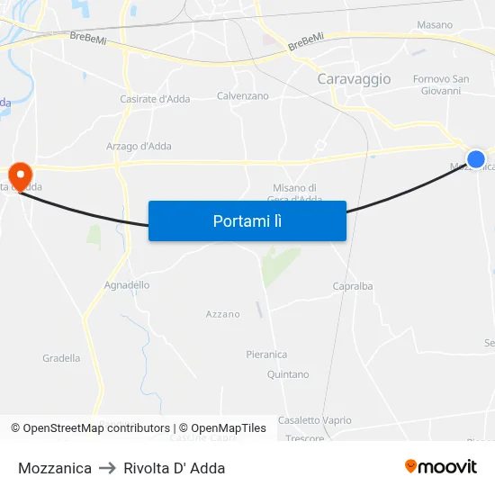 Mozzanica to Rivolta D' Adda map