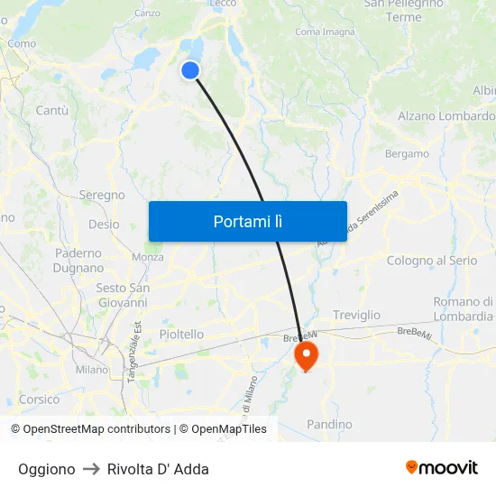 Oggiono to Rivolta D' Adda map