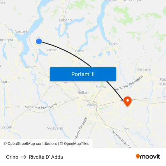 Orino to Rivolta D' Adda map