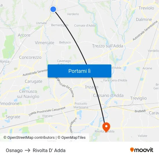 Osnago to Rivolta D' Adda map