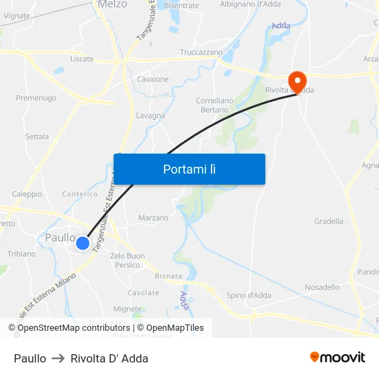 Paullo to Rivolta D' Adda map