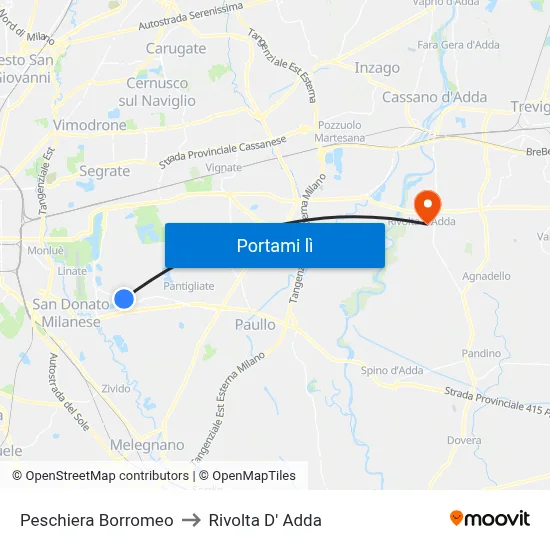 Peschiera Borromeo to Rivolta D' Adda map