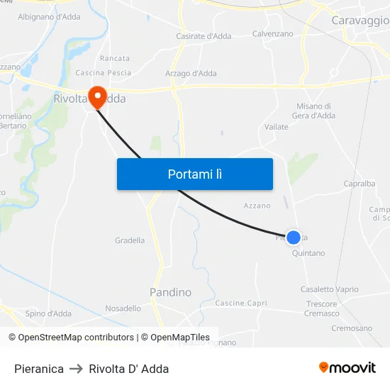 Pieranica to Rivolta D' Adda map