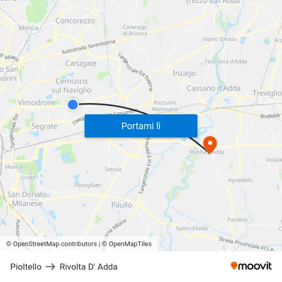 Pioltello to Rivolta D' Adda map