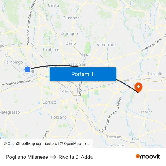 Pogliano Milanese to Rivolta D' Adda map