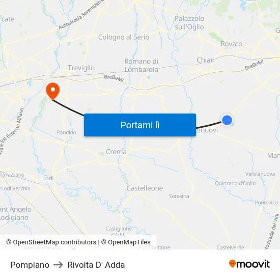 Pompiano to Rivolta D' Adda map