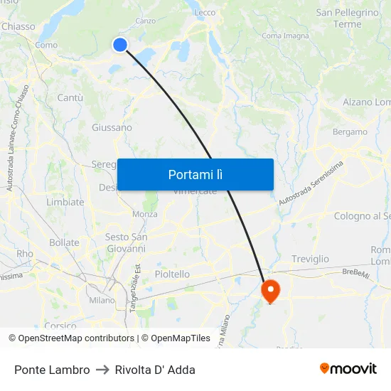 Ponte Lambro to Rivolta D' Adda map