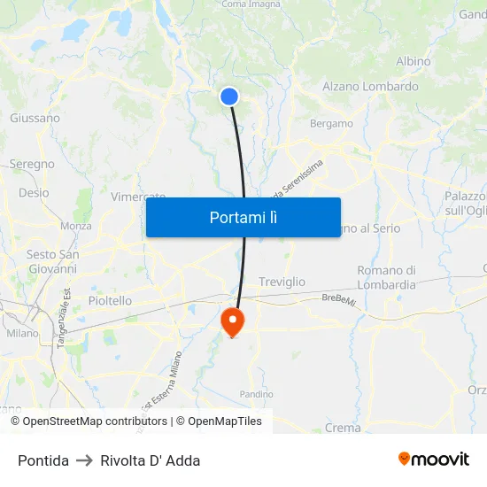 Pontida to Rivolta D' Adda map