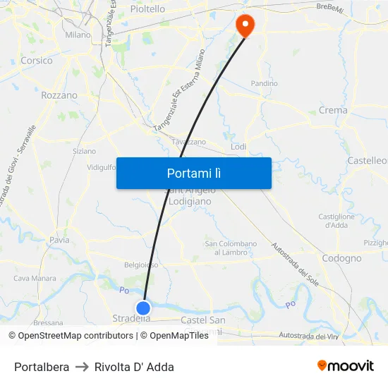 Portalbera to Rivolta D' Adda map