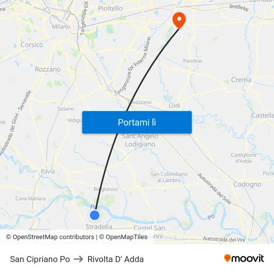 San Cipriano Po to Rivolta D' Adda map